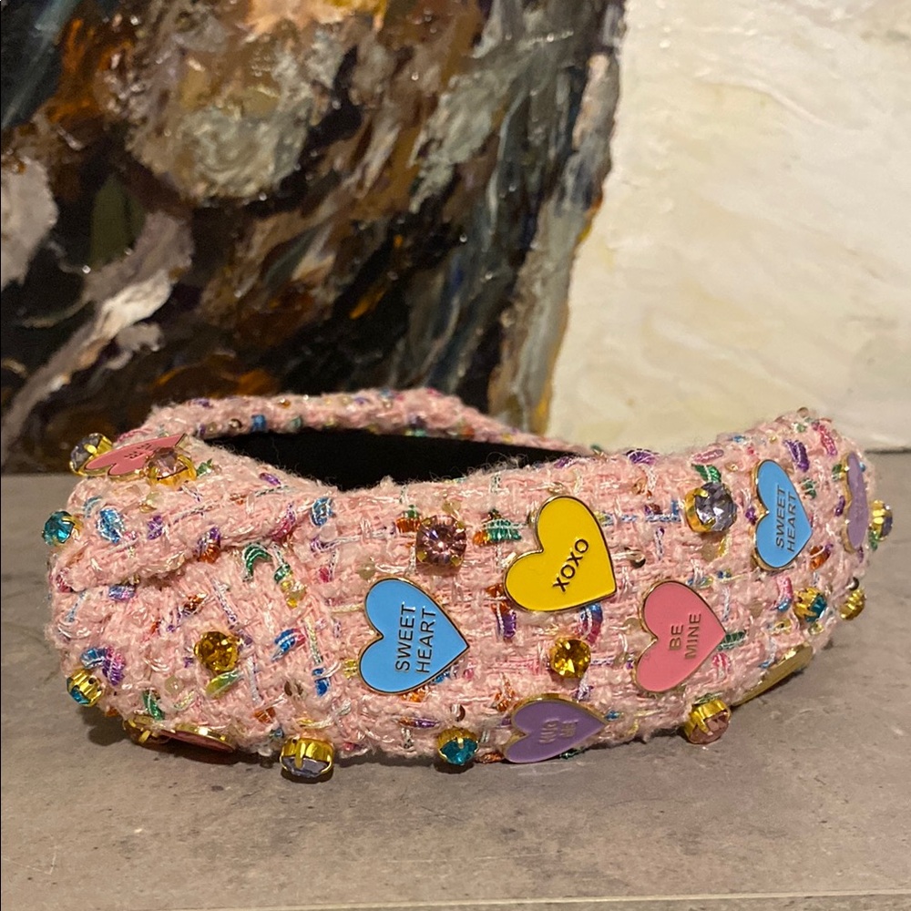 Brianna Cannon Pink Tweed Heart Candy Headband